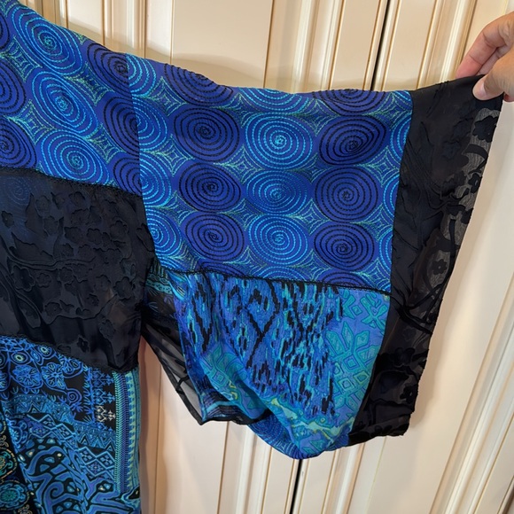 CHICO'S silk/rayon festive patch kabuki jacket/kimono blouse size M/L - Picture 3 of 8